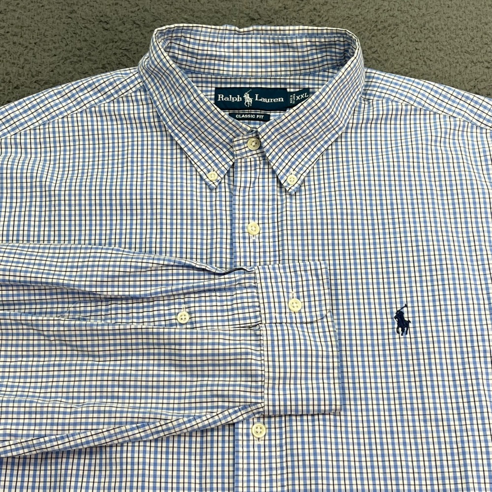 Ralph Lauren Classic Fit Blue Gingham Check Button Down Shirt Men's XXL